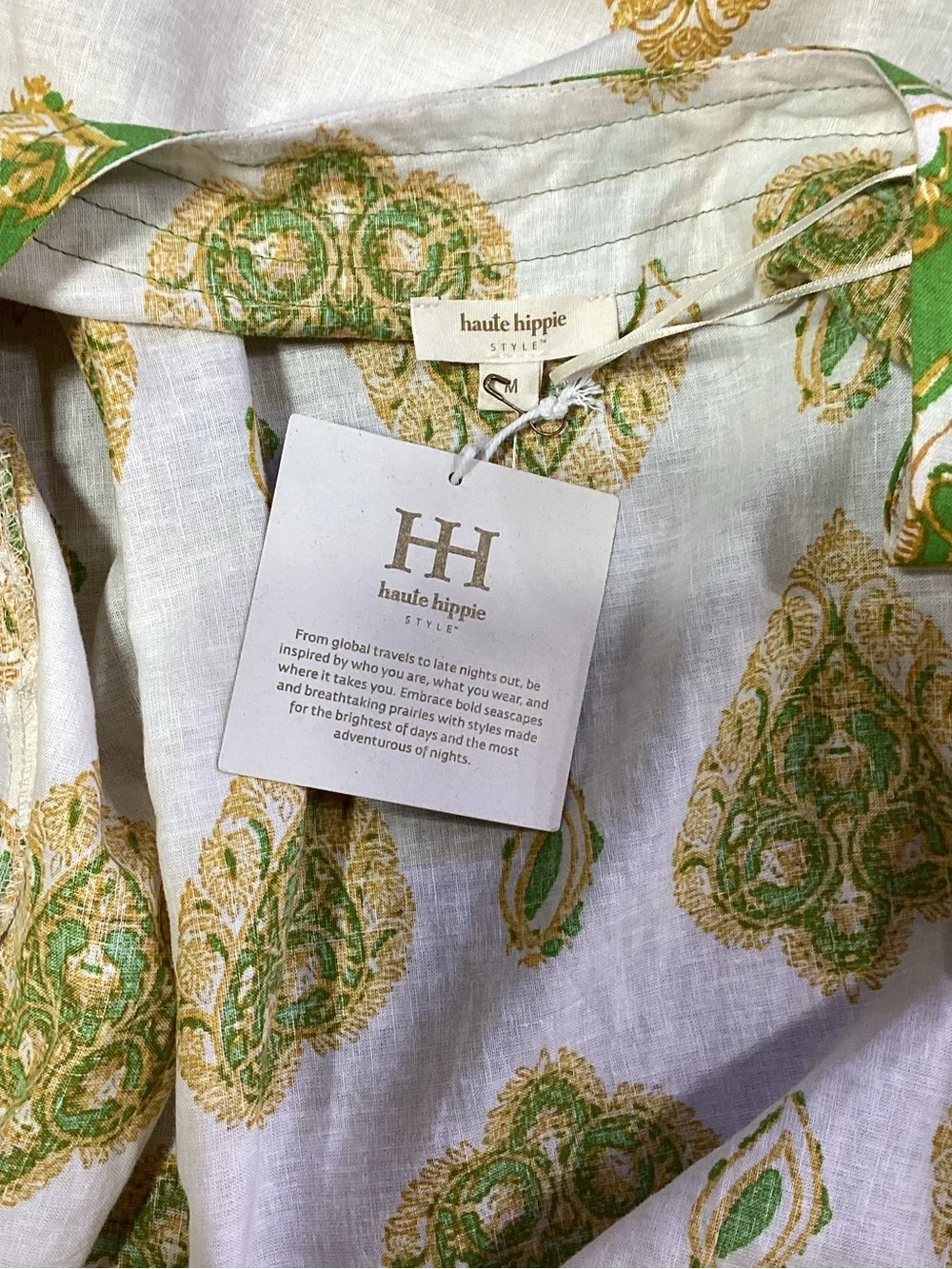 Haute Hippie Women’s White, Green & Gold Printed Linen Wide-Leg Pant Set